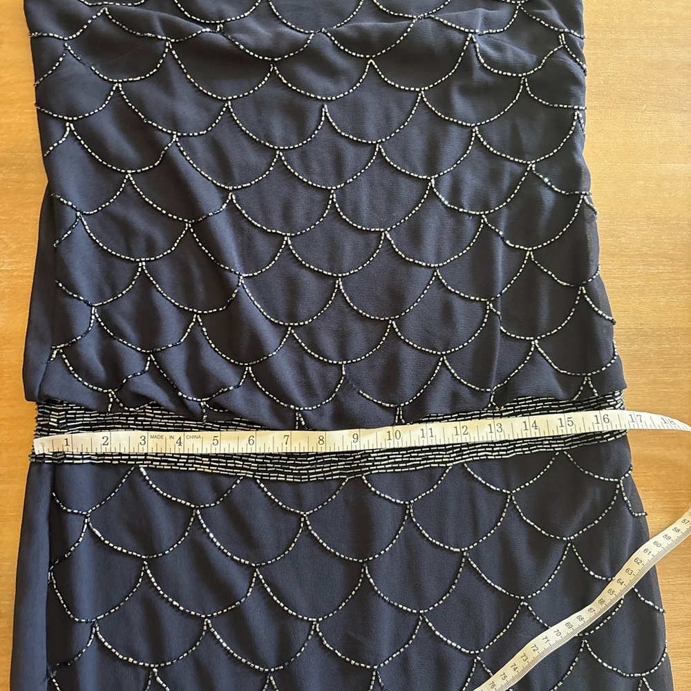 Adrianna Papell Navy Blue with Black Scalloped Bead Drop Waist 1920s Mini - Picture 8 of 11